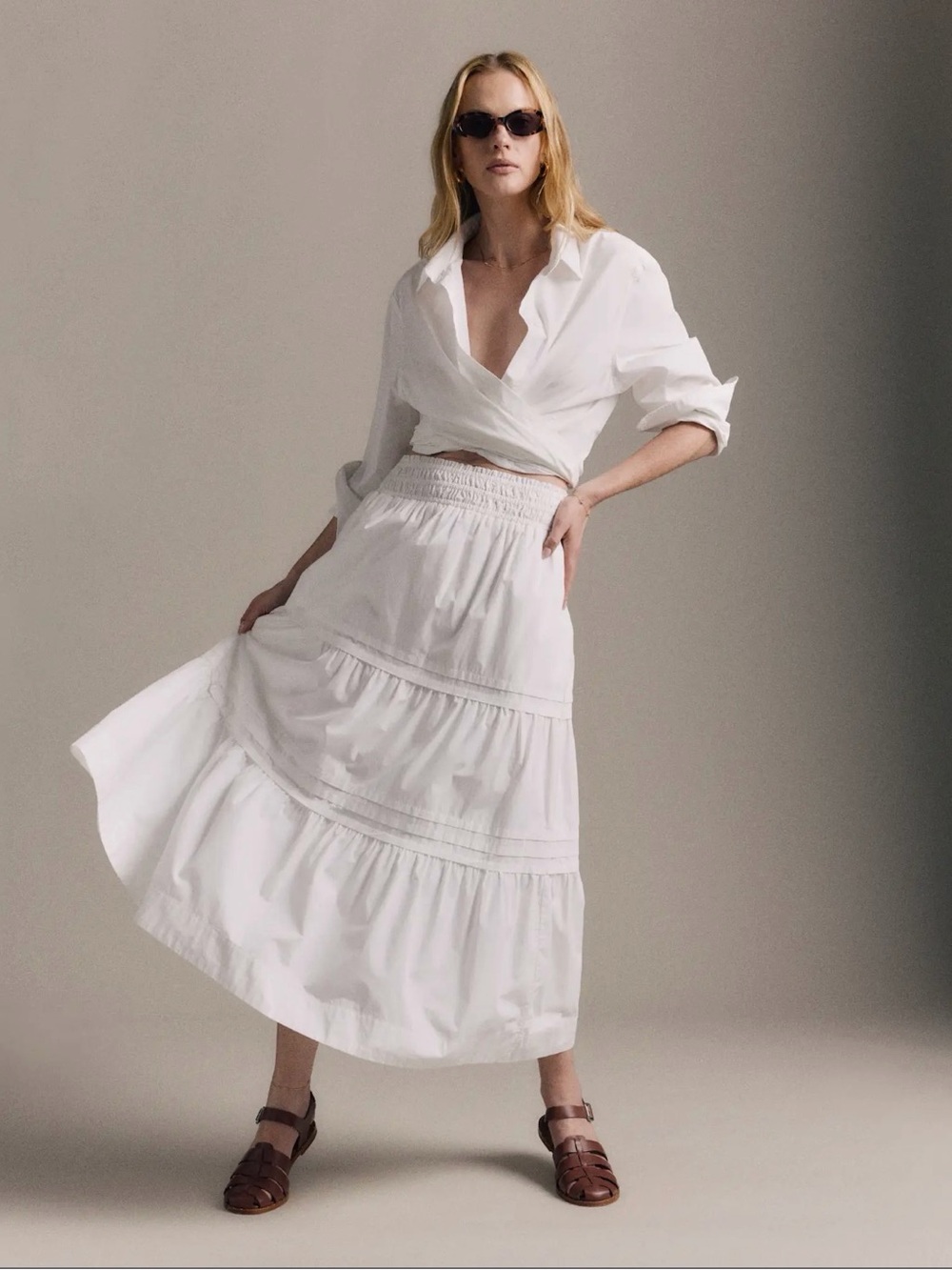 Quince White Tiered Maxi Skirt with Smocked Waist - Picture 2 of 4